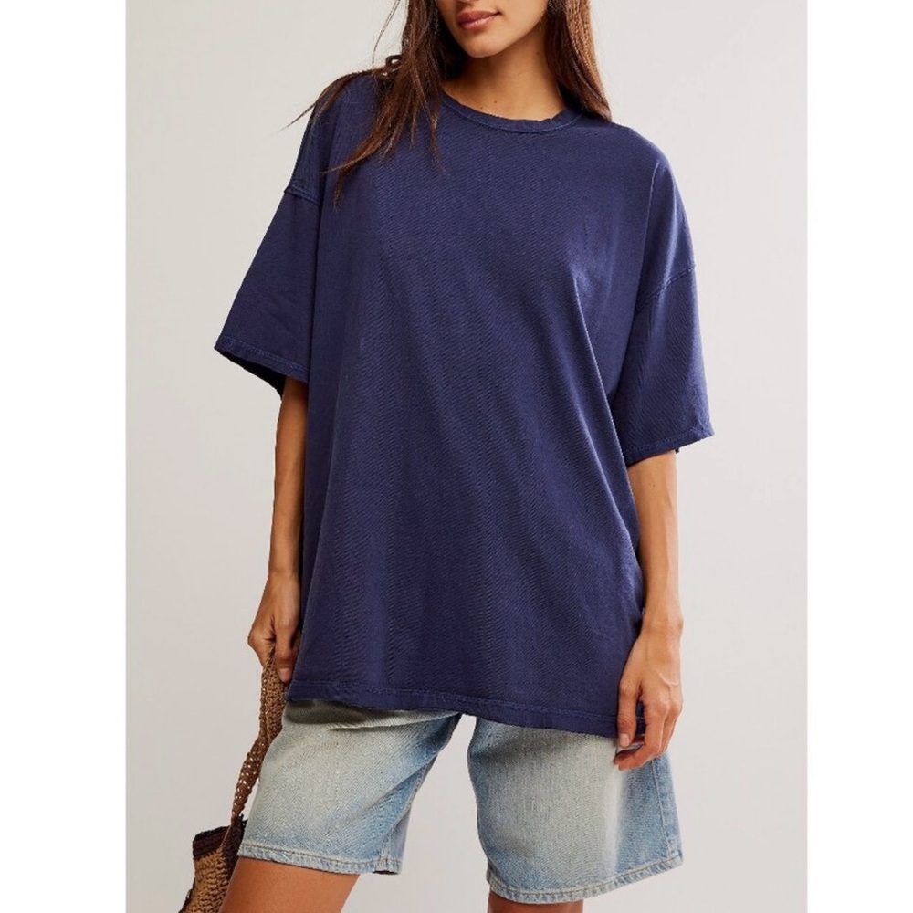 Free People x We The Free Devon Blue Tee Shirt in Eclipse Sz Small Oversized NWT